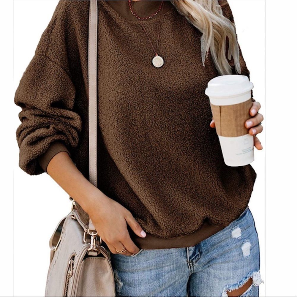 Kyerivs Fuzzy Knitted Sweater Sherpa Fleece